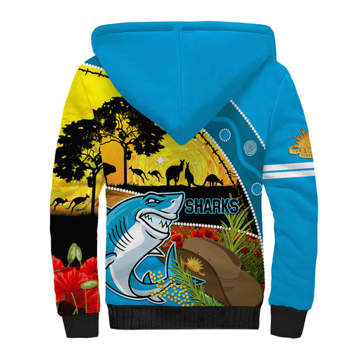 Sharks Rugby ANZAC Day Sherpa Hoodie Sharkies Rosemary Starry Night