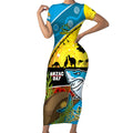 Sharks Rugby ANZAC Day Short Sleeve Bodycon Dress Sharkies Rosemary Starry Night