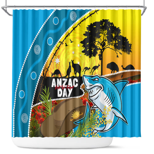 Sharks Rugby ANZAC Day Shower Curtain Sharkies Rosemary Starry Night