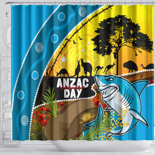 Sharks Rugby ANZAC Day Shower Curtain Sharkies Rosemary Starry Night