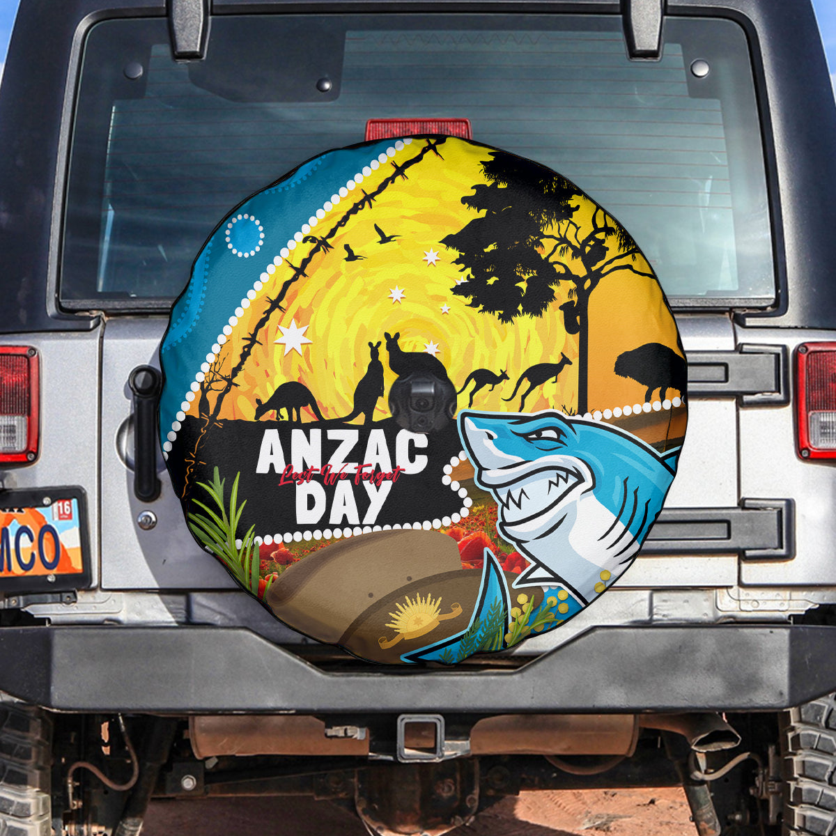 Sharks Rugby ANZAC Day Spare Tire Cover Sharkies Rosemary Starry Night