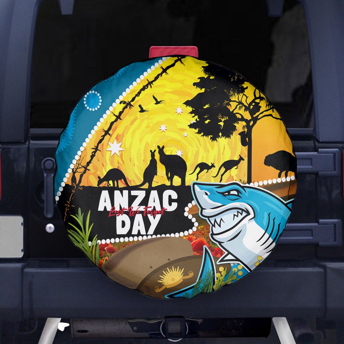 Sharks Rugby ANZAC Day Spare Tire Cover Sharkies Rosemary Starry Night