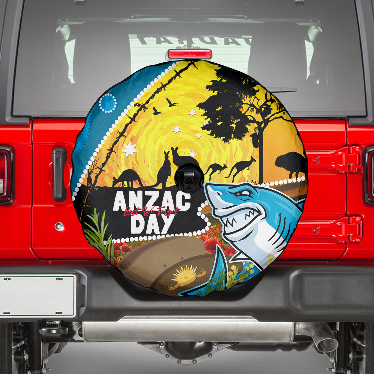 Sharks Rugby ANZAC Day Spare Tire Cover Sharkies Rosemary Starry Night