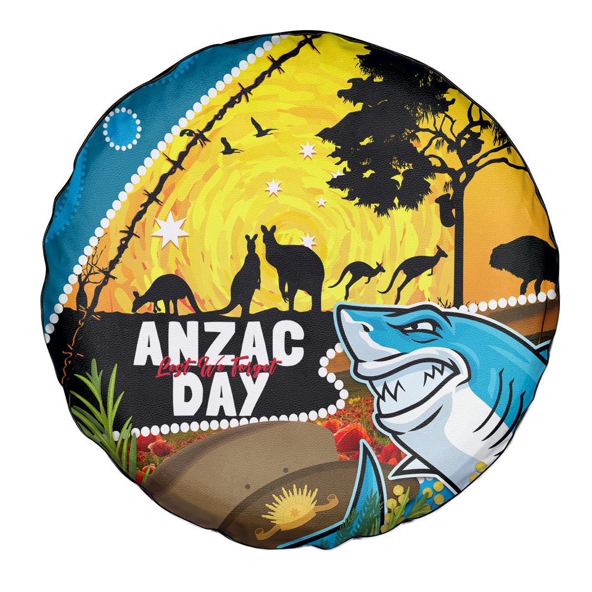 Sharks Rugby ANZAC Day Spare Tire Cover Sharkies Rosemary Starry Night