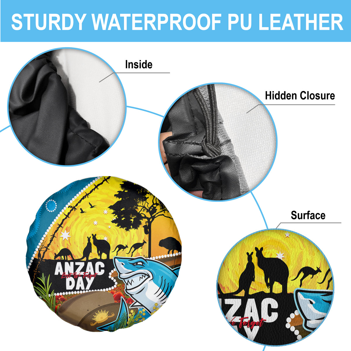 Sharks Rugby ANZAC Day Spare Tire Cover Sharkies Rosemary Starry Night
