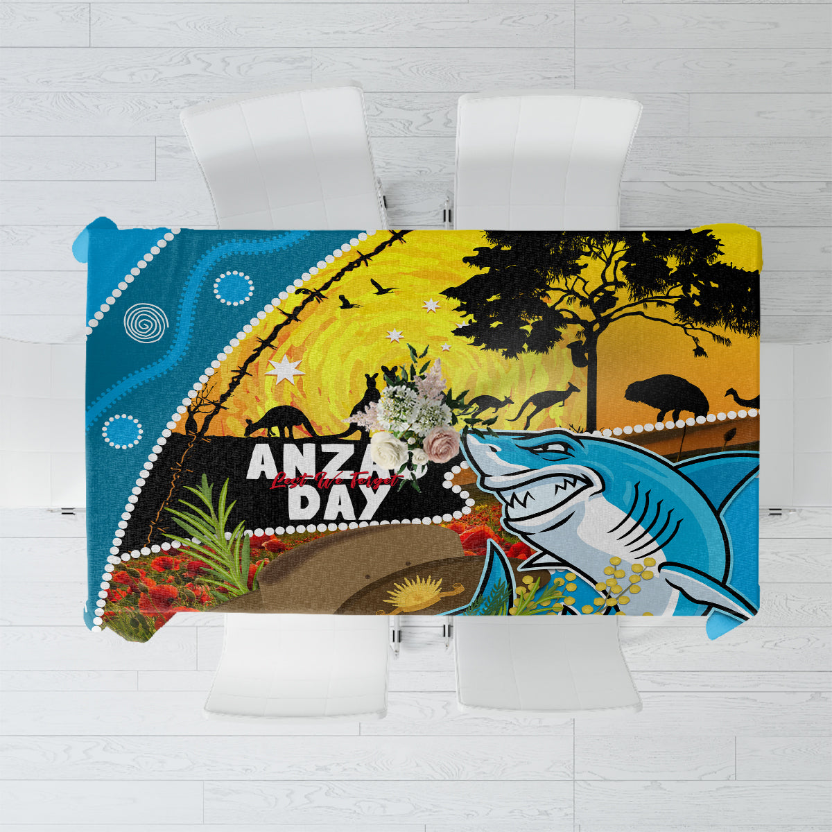 Sharks Rugby ANZAC Day Tablecloth Sharkies Rosemary Starry Night