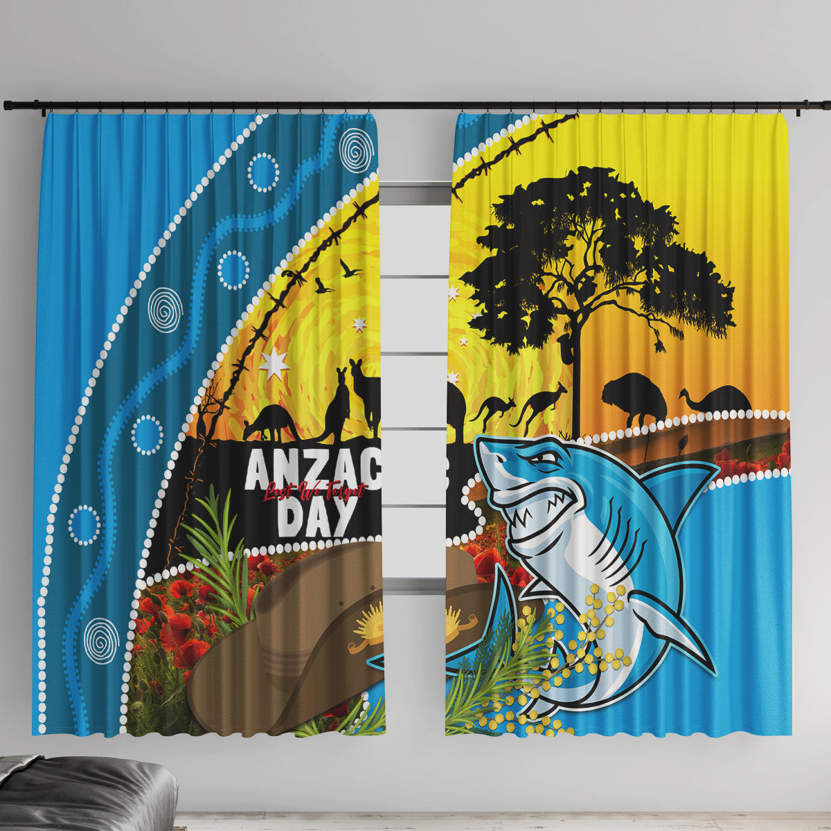 Sharks Rugby ANZAC Day Window Curtain Sharkies Rosemary Starry Night
