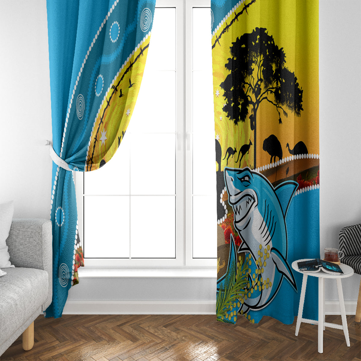 Sharks Rugby ANZAC Day Window Curtain Sharkies Rosemary Starry Night