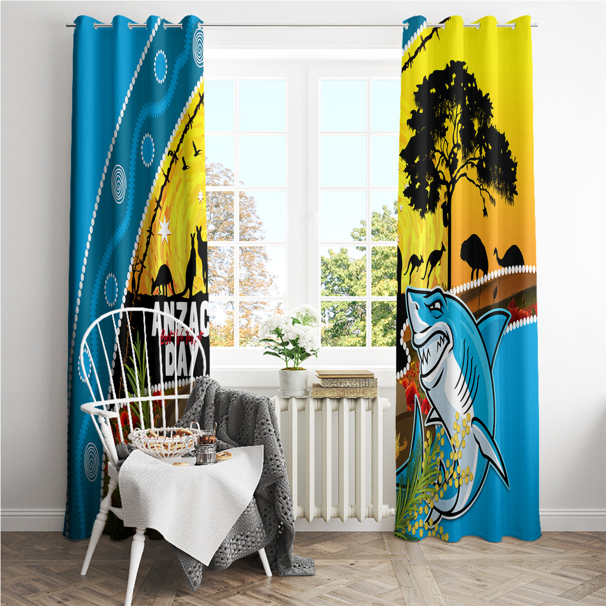 Sharks Rugby ANZAC Day Window Curtain Sharkies Rosemary Starry Night