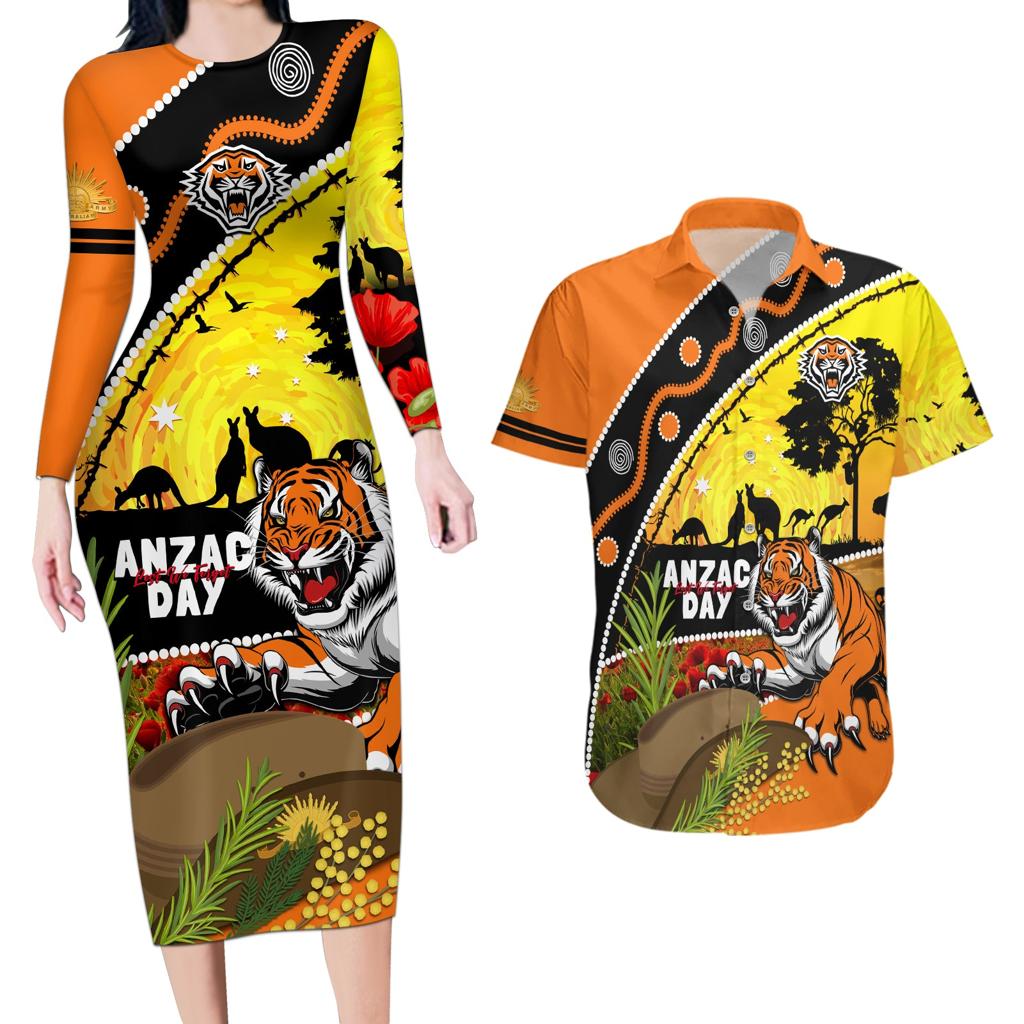 Tigers Rugby ANZAC Day Couples Matching Long Sleeve Bodycon Dress and Hawaiian Shirt Wests Mascot Rosemary Starry Night