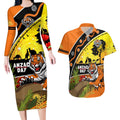 Tigers Rugby ANZAC Day Couples Matching Long Sleeve Bodycon Dress and Hawaiian Shirt Wests Mascot Rosemary Starry Night
