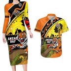 Tigers Rugby ANZAC Day Couples Matching Long Sleeve Bodycon Dress and Hawaiian Shirt Wests Mascot Rosemary Starry Night