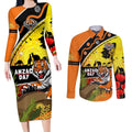 Tigers Rugby ANZAC Day Couples Matching Long Sleeve Bodycon Dress and Long Sleeve Button Shirt Wests Mascot Rosemary Starry Night