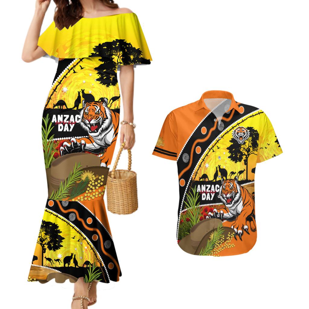 Tigers Rugby ANZAC Day Couples Matching Mermaid Dress and Hawaiian Shirt Wests Mascot Rosemary Starry Night