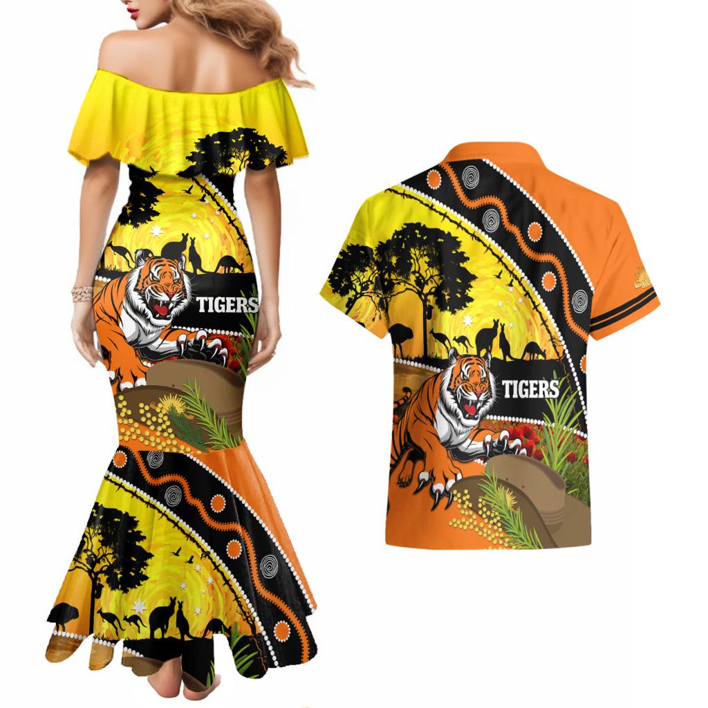 Tigers Rugby ANZAC Day Couples Matching Mermaid Dress and Hawaiian Shirt Wests Mascot Rosemary Starry Night