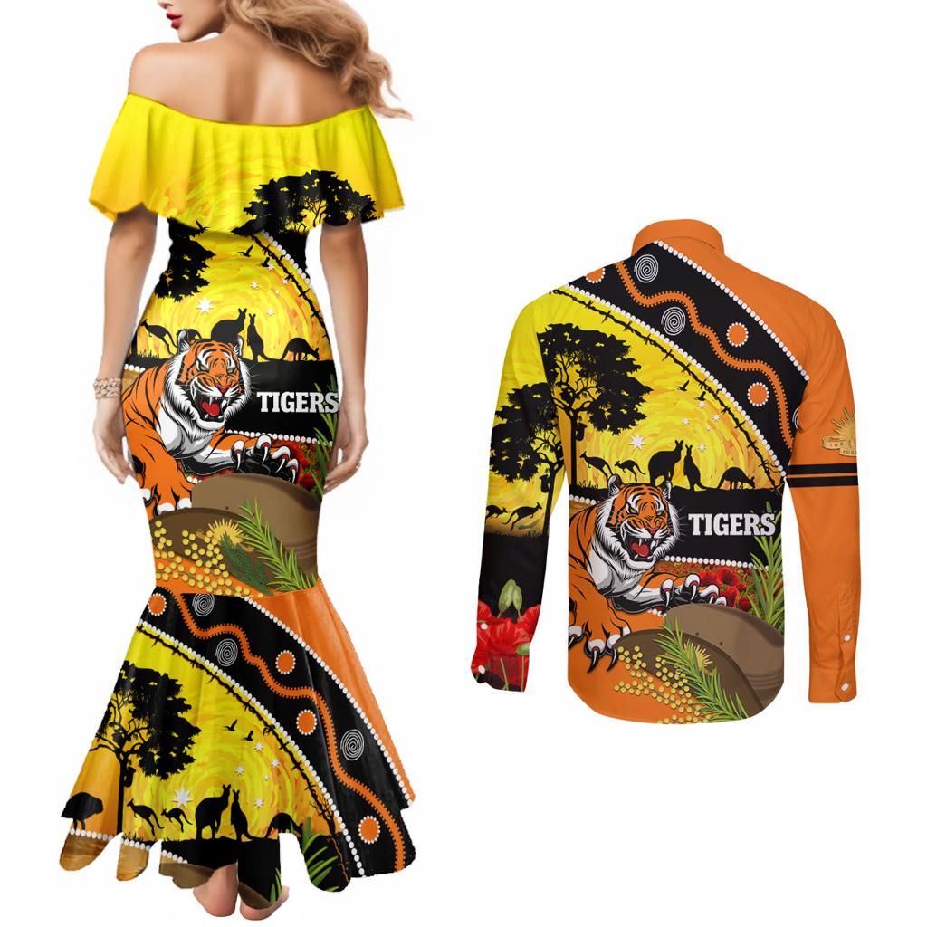 Tigers Rugby ANZAC Day Couples Matching Mermaid Dress and Long Sleeve Button Shirt Wests Mascot Rosemary Starry Night