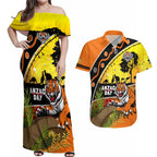 Tigers Rugby ANZAC Day Couples Matching Off Shoulder Maxi Dress and Hawaiian Shirt Wests Mascot Rosemary Starry Night