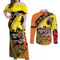 Tigers Rugby ANZAC Day Couples Matching Off Shoulder Maxi Dress and Long Sleeve Button Shirt Wests Mascot Rosemary Starry Night