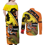 Tigers Rugby ANZAC Day Couples Matching Off Shoulder Maxi Dress and Long Sleeve Button Shirt Wests Mascot Rosemary Starry Night