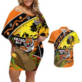 Tigers Rugby ANZAC Day Couples Matching Off Shoulder Short Dress and Hawaiian Shirt Wests Mascot Rosemary Starry Night