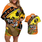Tigers Rugby ANZAC Day Couples Matching Off Shoulder Short Dress and Hawaiian Shirt Wests Mascot Rosemary Starry Night