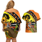 Tigers Rugby ANZAC Day Couples Matching Off Shoulder Short Dress and Hawaiian Shirt Wests Mascot Rosemary Starry Night