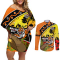 Tigers Rugby ANZAC Day Couples Matching Off Shoulder Short Dress and Long Sleeve Button Shirt Wests Mascot Rosemary Starry Night