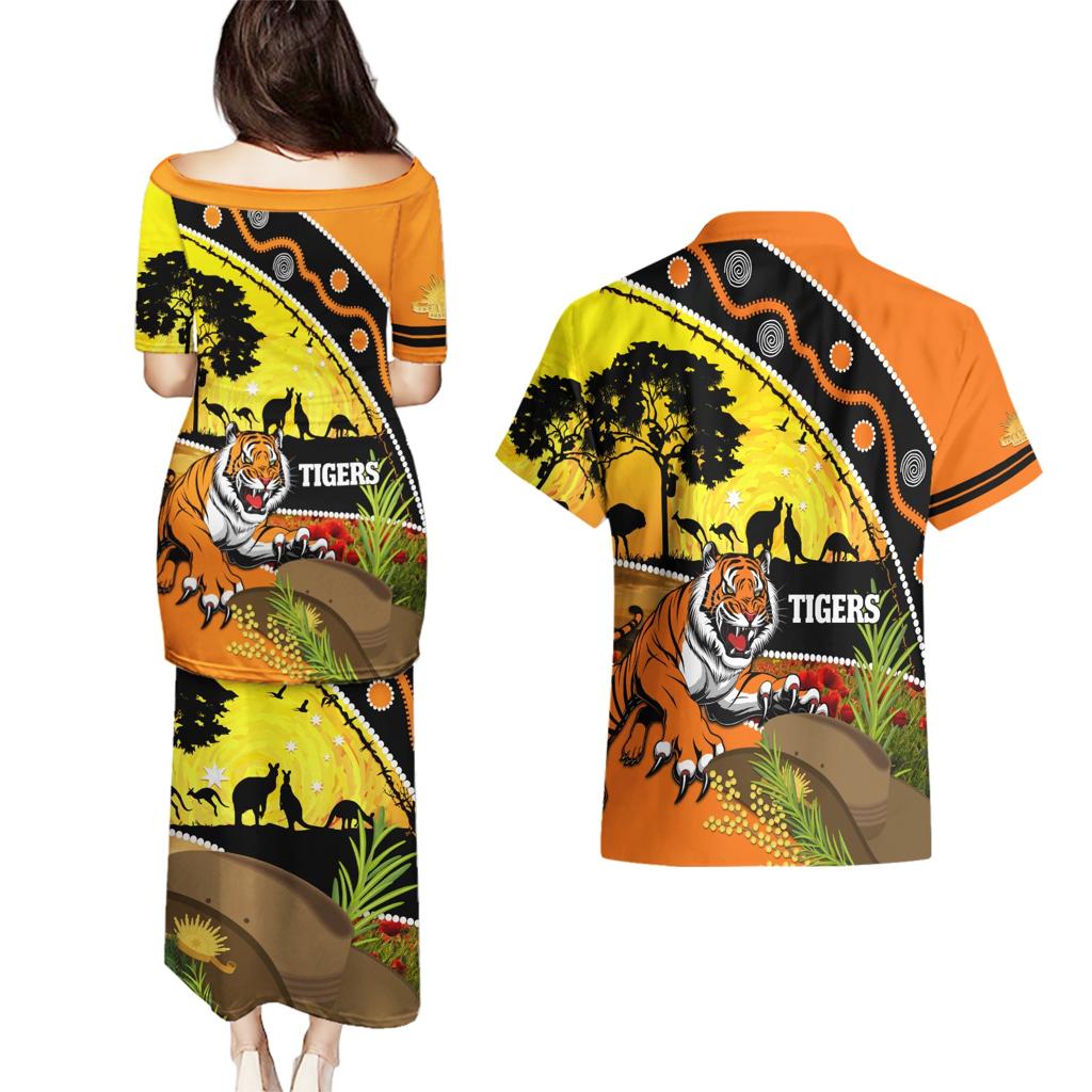Tigers Rugby ANZAC Day Couples Matching Puletasi and Hawaiian Shirt Wests Mascot Rosemary Starry Night