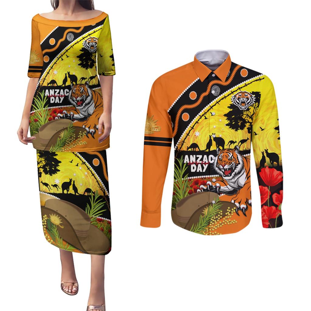 Tigers Rugby ANZAC Day Couples Matching Puletasi and Long Sleeve Button Shirt Wests Mascot Rosemary Starry Night