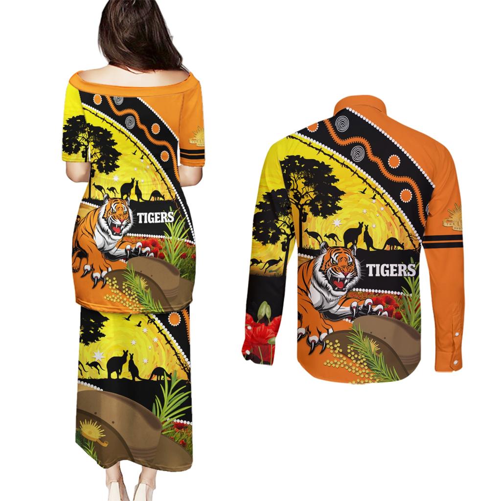 Tigers Rugby ANZAC Day Couples Matching Puletasi and Long Sleeve Button Shirt Wests Mascot Rosemary Starry Night