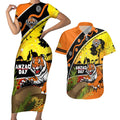 Tigers Rugby ANZAC Day Couples Matching Short Sleeve Bodycon Dress and Hawaiian Shirt Wests Mascot Rosemary Starry Night