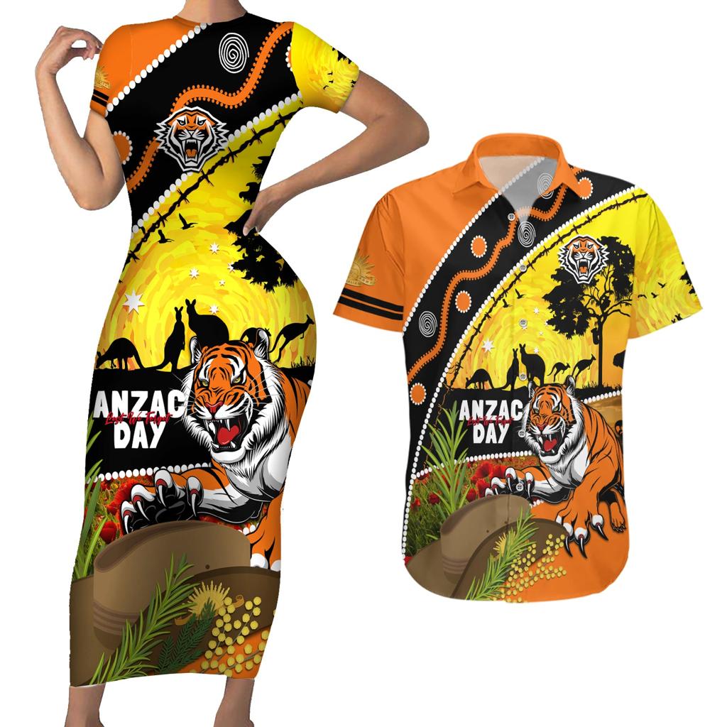 Tigers Rugby ANZAC Day Couples Matching Short Sleeve Bodycon Dress and Hawaiian Shirt Wests Mascot Rosemary Starry Night