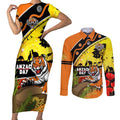 Tigers Rugby ANZAC Day Couples Matching Short Sleeve Bodycon Dress and Long Sleeve Button Shirt Wests Mascot Rosemary Starry Night
