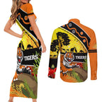 Tigers Rugby ANZAC Day Couples Matching Short Sleeve Bodycon Dress and Long Sleeve Button Shirt Wests Mascot Rosemary Starry Night