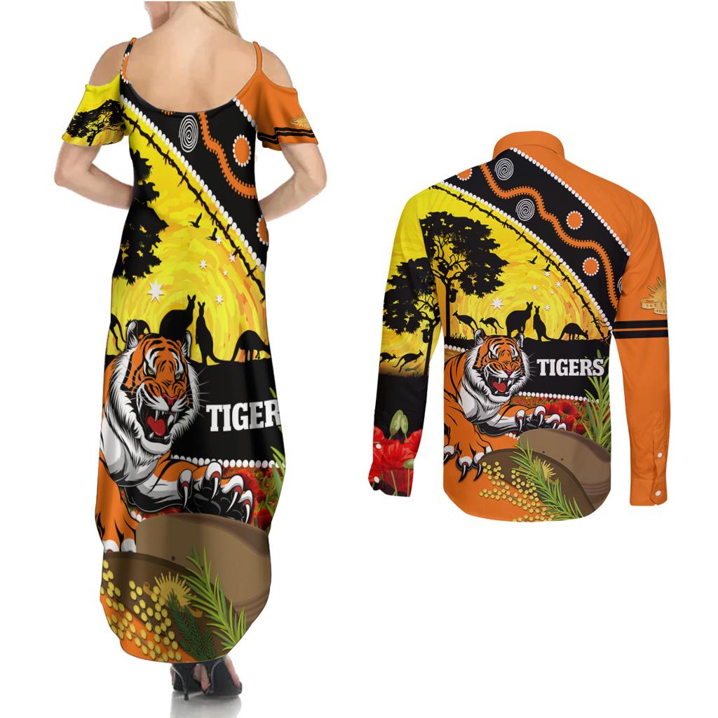 Tigers Rugby ANZAC Day Couples Matching Summer Maxi Dress and Long Sleeve Button Shirt Wests Mascot Rosemary Starry Night
