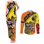 Tigers Rugby ANZAC Day Couples Matching Tank Maxi Dress and Long Sleeve Button Shirt Wests Mascot Rosemary Starry Night