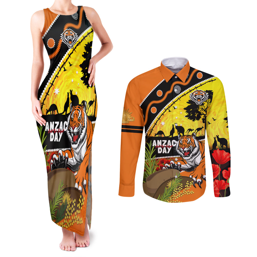 Tigers Rugby ANZAC Day Couples Matching Tank Maxi Dress and Long Sleeve Button Shirt Wests Mascot Rosemary Starry Night