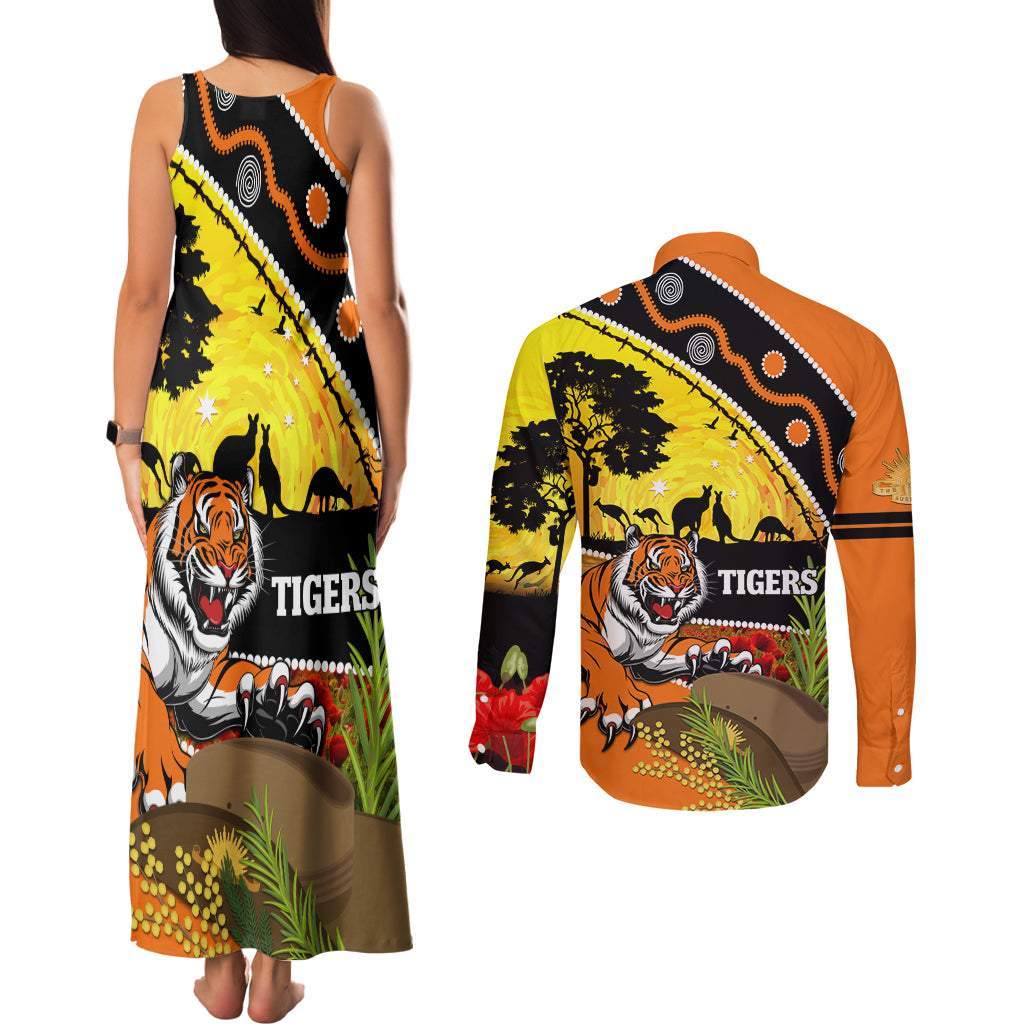 Tigers Rugby ANZAC Day Couples Matching Tank Maxi Dress and Long Sleeve Button Shirt Wests Mascot Rosemary Starry Night