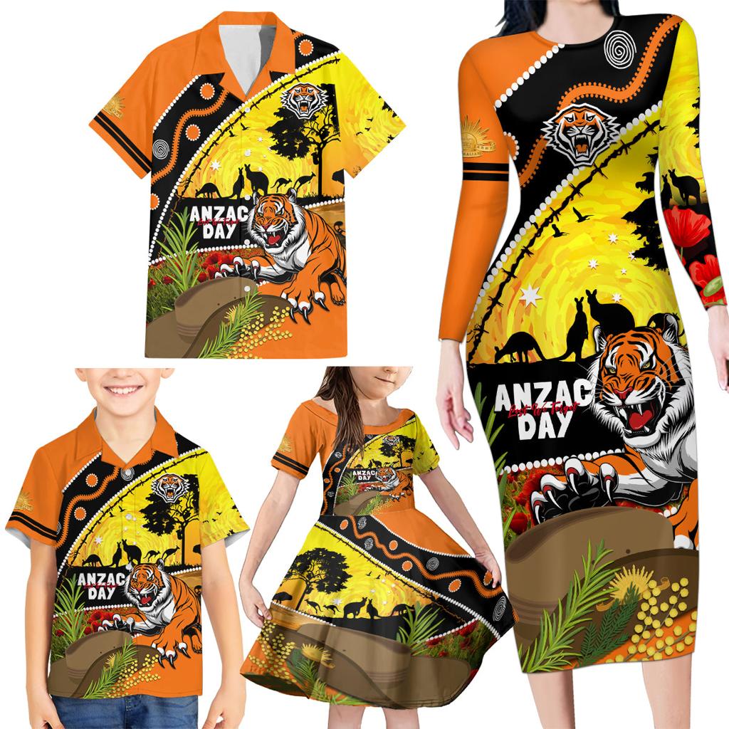 Tigers Rugby ANZAC Day Family Matching Long Sleeve Bodycon Dress and Hawaiian Shirt Wests Mascot Rosemary Starry Night