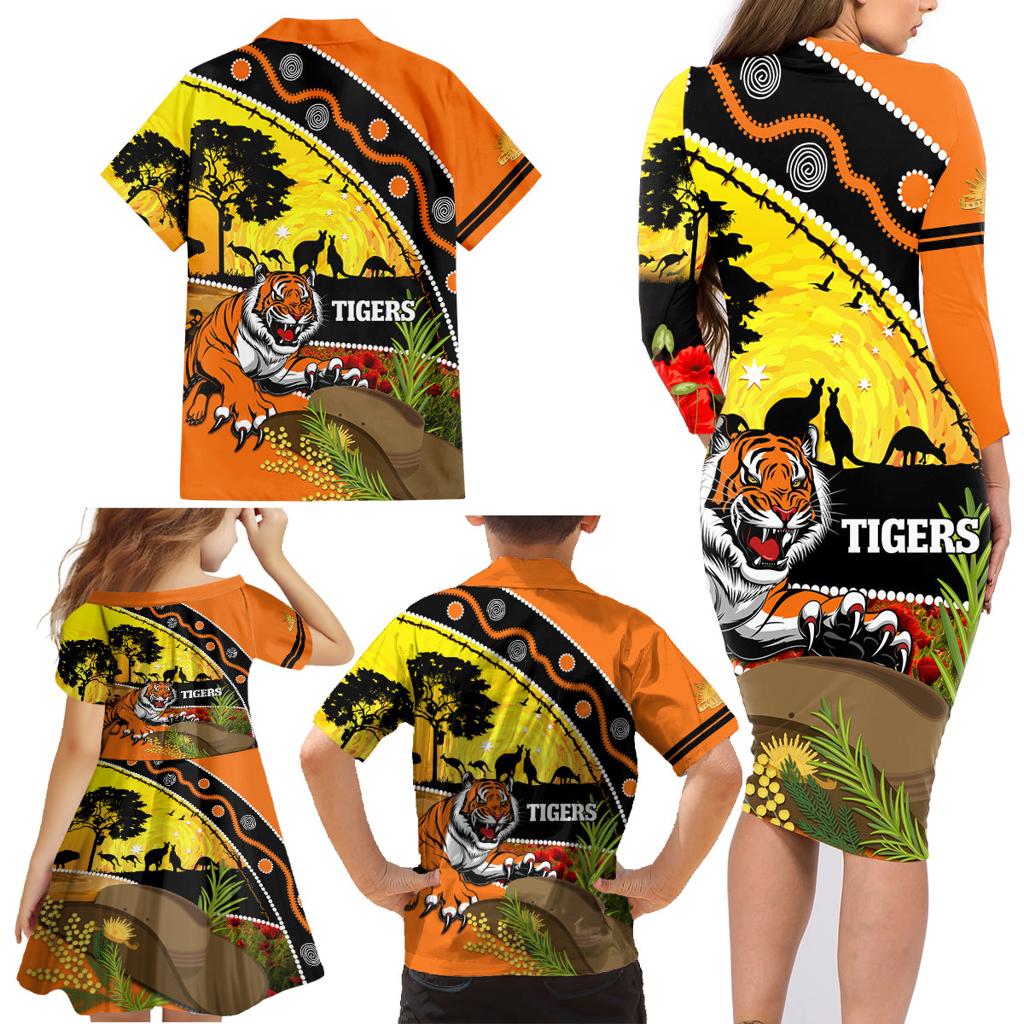 Tigers Rugby ANZAC Day Family Matching Long Sleeve Bodycon Dress and Hawaiian Shirt Wests Mascot Rosemary Starry Night