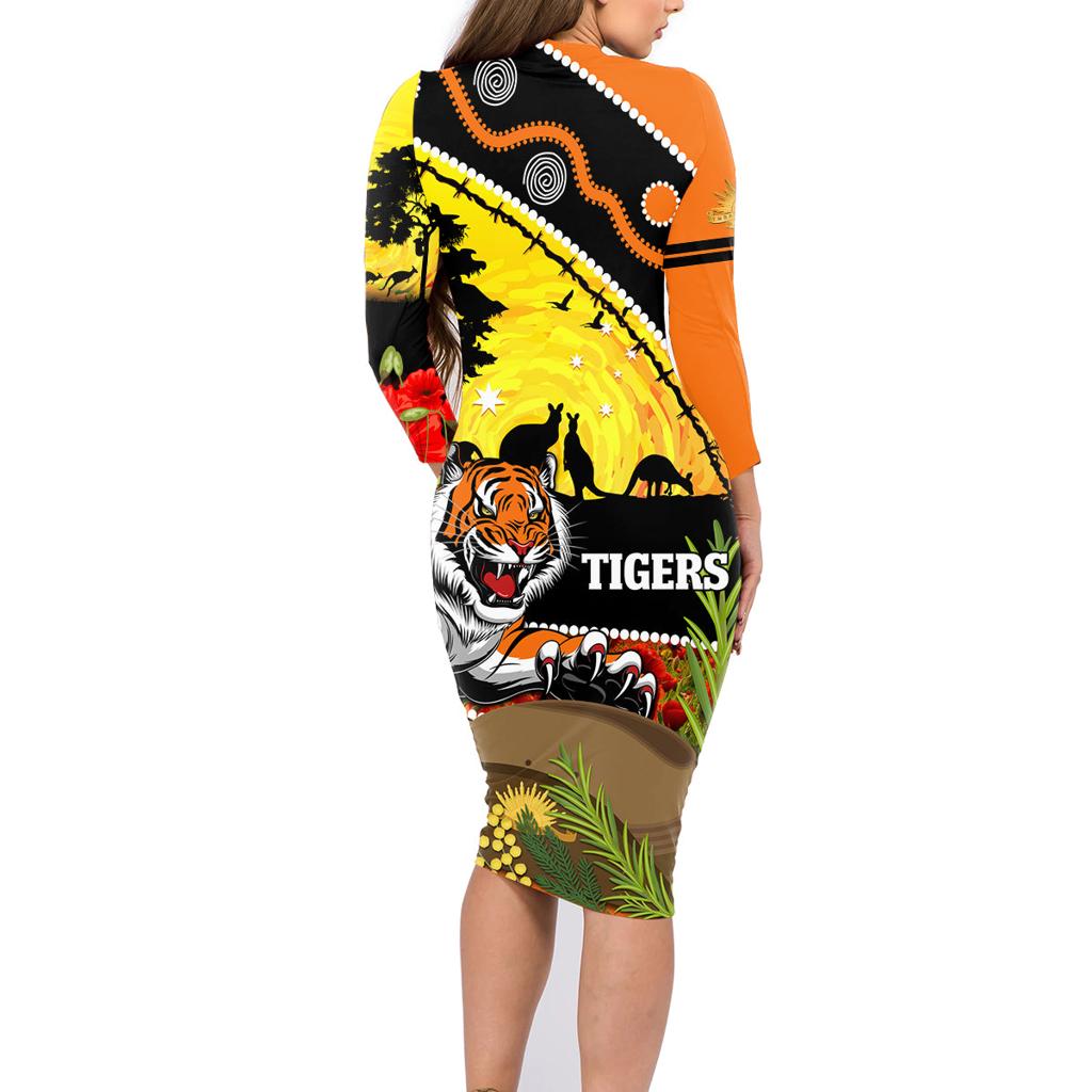 Tigers Rugby ANZAC Day Family Matching Long Sleeve Bodycon Dress and Hawaiian Shirt Wests Mascot Rosemary Starry Night