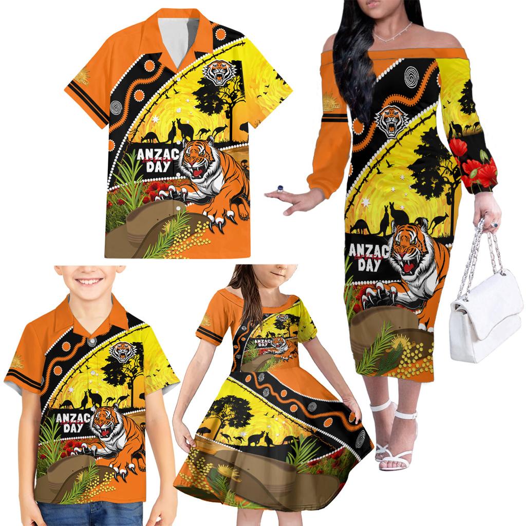 Tigers Rugby ANZAC Day Family Matching Off Shoulder Long Sleeve Dress and Hawaiian Shirt Wests Mascot Rosemary Starry Night