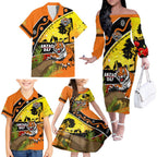 Tigers Rugby ANZAC Day Family Matching Off Shoulder Long Sleeve Dress and Hawaiian Shirt Wests Mascot Rosemary Starry Night