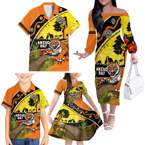 Tigers Rugby ANZAC Day Family Matching Off Shoulder Long Sleeve Dress and Hawaiian Shirt Wests Mascot Rosemary Starry Night