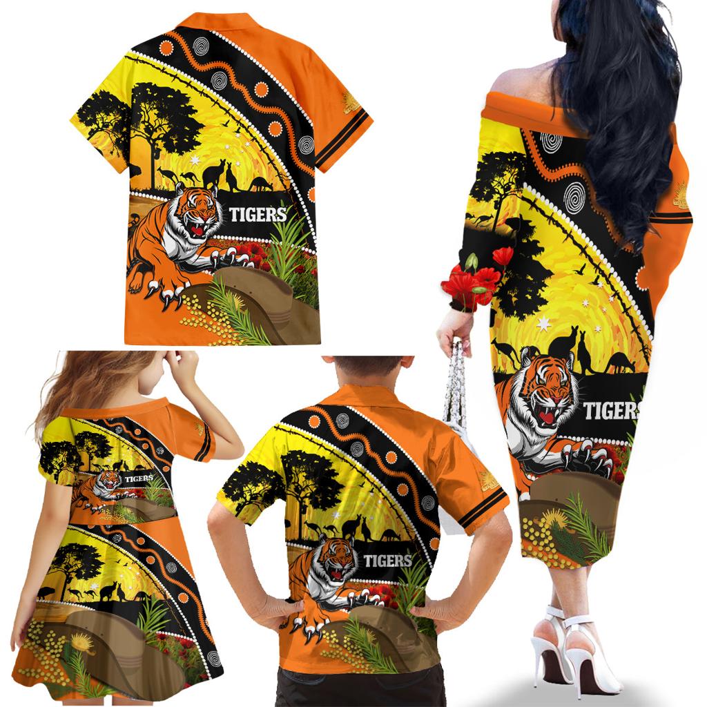 Tigers Rugby ANZAC Day Family Matching Off Shoulder Long Sleeve Dress and Hawaiian Shirt Wests Mascot Rosemary Starry Night