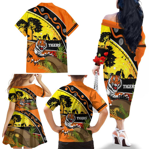 Tigers Rugby ANZAC Day Family Matching Off Shoulder Long Sleeve Dress and Hawaiian Shirt Wests Mascot Rosemary Starry Night