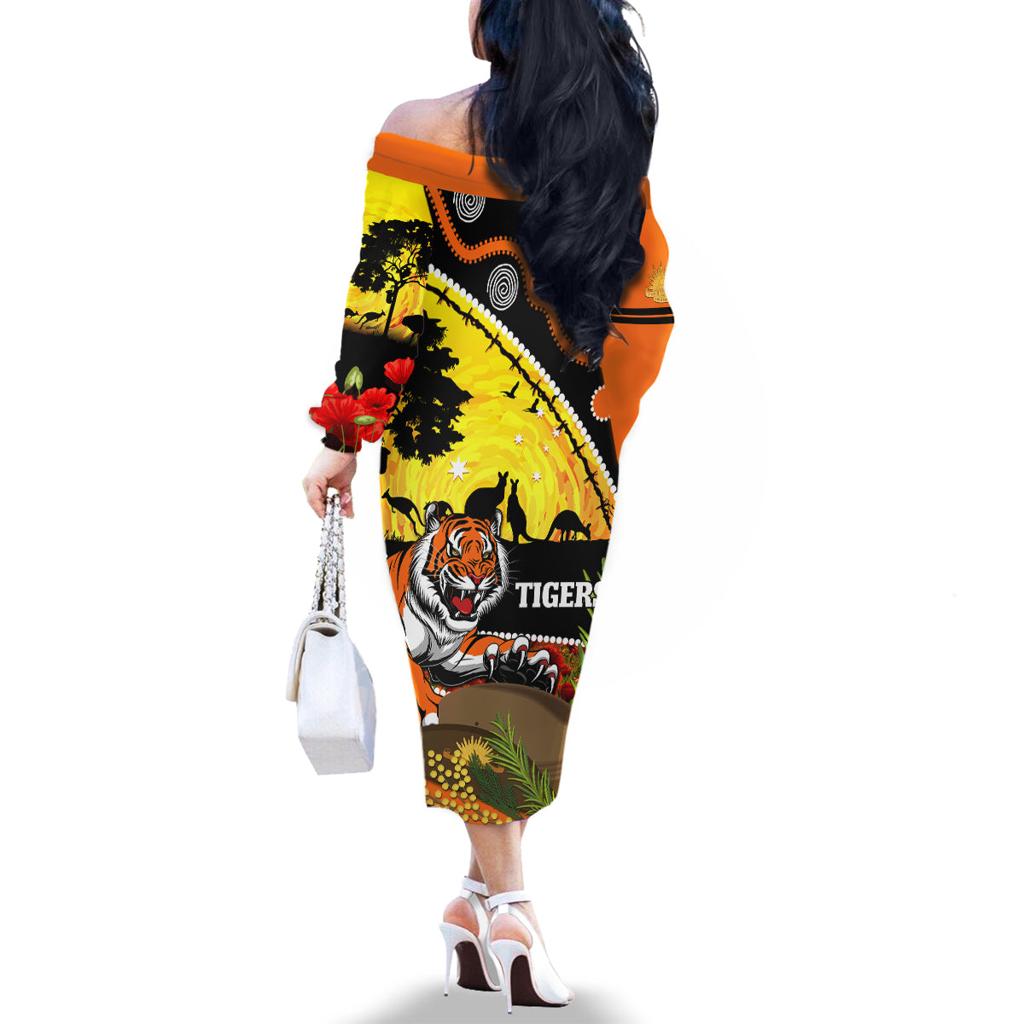 Tigers Rugby ANZAC Day Family Matching Off Shoulder Long Sleeve Dress and Hawaiian Shirt Wests Mascot Rosemary Starry Night