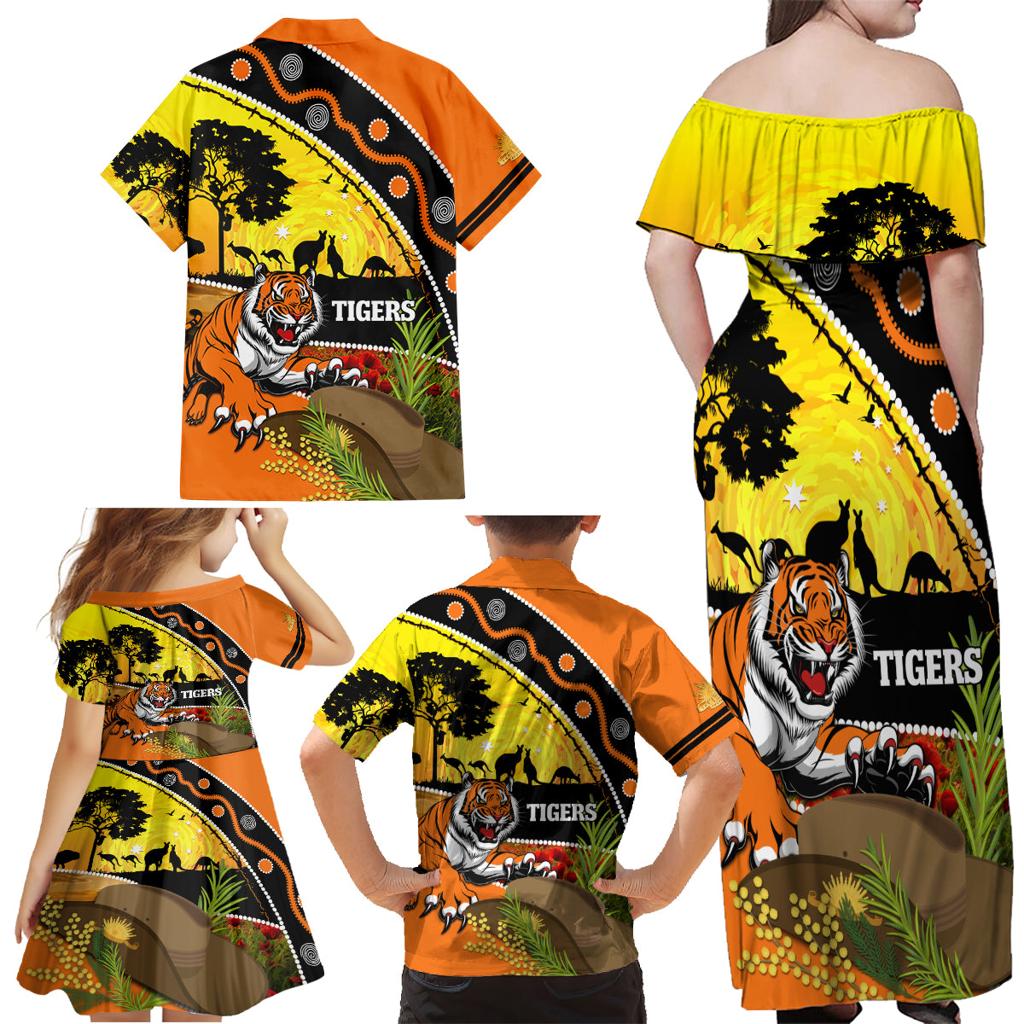 Tigers Rugby ANZAC Day Family Matching Off Shoulder Maxi Dress and Hawaiian Shirt Wests Mascot Rosemary Starry Night