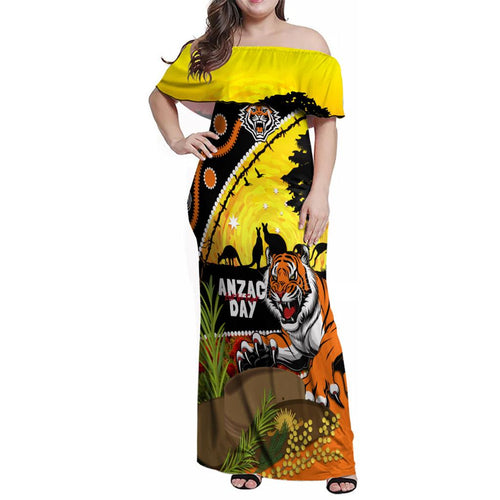 Tigers Rugby ANZAC Day Family Matching Off Shoulder Maxi Dress and Hawaiian Shirt Wests Mascot Rosemary Starry Night