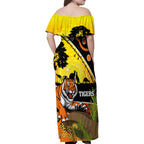 Tigers Rugby ANZAC Day Family Matching Off Shoulder Maxi Dress and Hawaiian Shirt Wests Mascot Rosemary Starry Night